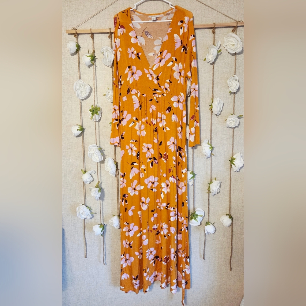 Motherhood Maternity Orange Floral Long Sleeve Dress